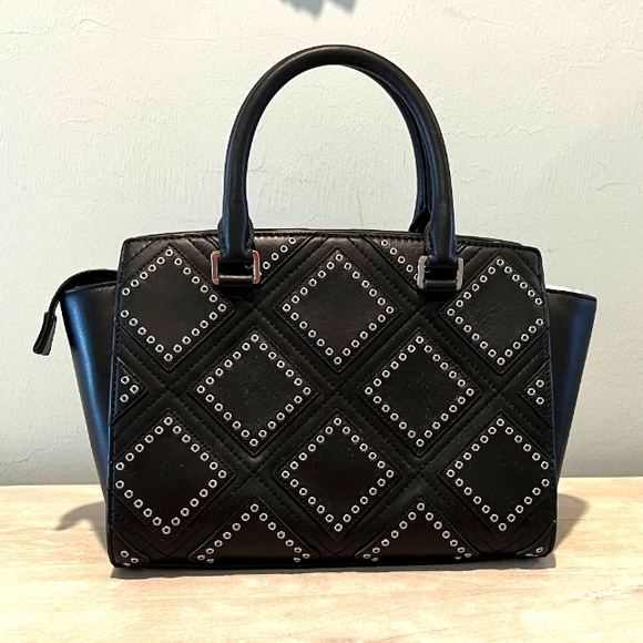 Michael Kors Selma Silver Diamond Grommet Leather Shoulder Bag/Satchel  … - Picture 3 of 16